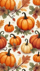 Poster - Autumn Arrangement with Pumpkins, Leaves, and Twigs for Seasonal Backgrounds and Thanksgiving Themes