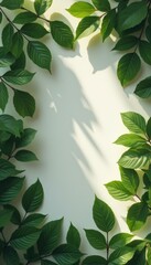 Poster - Lush Green Leaves Frame a Blank Space, Perfect for Nature-Themed Designs and Serene Backgrounds
