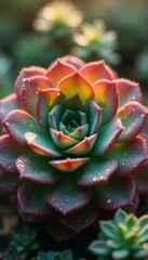 Aufkleber - Vibrant Echeveria Succulent: A Stunning Macro View of Dew-Kissed Leaves