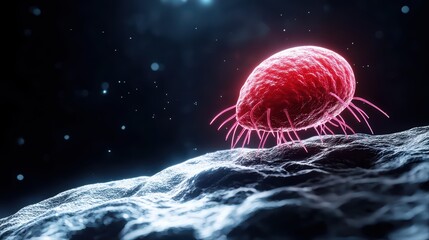 Poster - Close-up view of bacteria on textured surface in dark environment