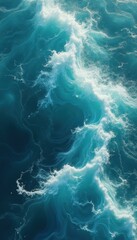 Poster - Aerial view of vibrant turquoise ocean waves crashing and swirling, creating a dynamic and mesmerizing seascape