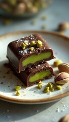 Poster - Pistachio Chocolate Delight: A Decadent Dessert Treat on a Plate