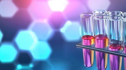Poster - colorful test tubes in laboratory setting with blurred background