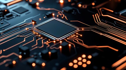 Poster - Close-up view of a circuit board with glowing components and connections