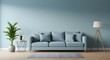 © Hariyanto Bromantio - Modern interior design of living room with light blue walls with empty places for texts