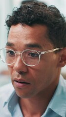 Aufkleber - Business, glasses and man in office, online reading and creativity with contemplation. Person, journalist or consultant in workplace, eyewear and decision with ideas, email or copywriting with vision