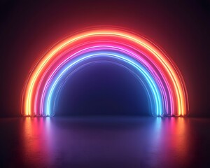Poster - glowing neon rainbow arch with smooth gradients