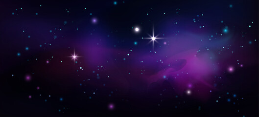 Poster - cosmic nebula space background - starry night sky with glowing planets, twinkling stars, luminous me