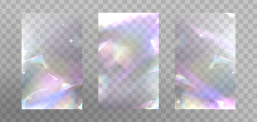 Poster - set of films with crystal light refraction effect on transparent background. vector realistic illust