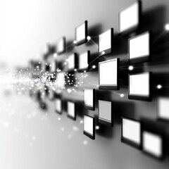 Aufkleber - Data Flow Network: Abstract Black and White Representation of Interconnected Screens and Light