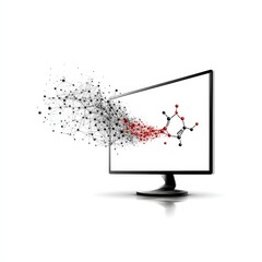 Fototapete - Digital Chemistry: Emerging Molecule from Screen with Networked Connections and Data Visualization