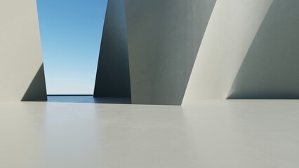 Poster - 3d illustration of abstract architecture background, geometric architectural with curve design, Car presentation