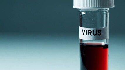 Poster - Laboratory test tube slowly filling with red blood sample during medical research, representing viral disease investigation or vaccine development process in clinical setting