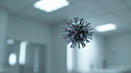 Aufkleber - Microscopic visualization revealing viral mutation, transforming colors while drifting through sterile hospital corridor, representing complex infectious disease dynamics