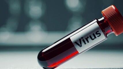 Poster - Multiple blood samples labeled virus lie on a table in a laboratory, possibly indicating ongoing research or diagnosis related to viral infections