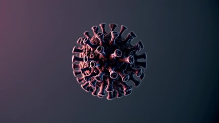 Aufkleber - Detailed 3d rendering of coronavirus particle slowly rotating, transitioning through dark gray and purple gradient background, depicting viral structural characteristics with scientific precision