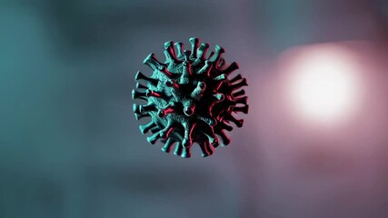 Poster - Microscopic view of a virus, potential source of infection and disease, highlighted with contrasting colors on a gradient background, suitable for medical and scientific presentations