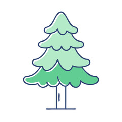 Poster - A Simple Cartoon Drawing of a Green Evergreen Tree with a Thick Trunk and Fluffy Branches