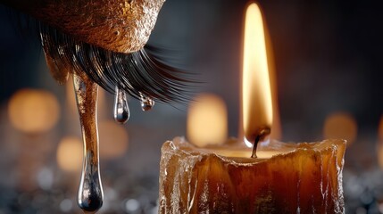 Poster - Elegant candle sitting on a table with a soft glowing light creating a warm and inviting atmosphere in a cozy setting