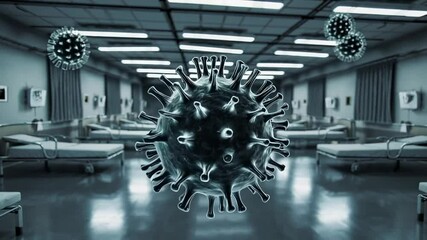 Aufkleber - Microscopic visualization of virus particle drifting through sterile hospital room, revealing potential pathogen transmission and infectious disease spread within healthcare environment