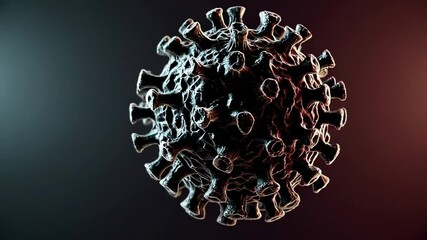 Aufkleber - Coronavirus particle rotating slowly against gradient background transitioning from red to blue, representing scientific visualization of viral structure and molecular movement