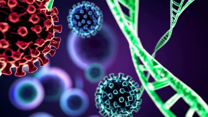 Aufkleber - Microscopic visualization depicting viral particles engaging with intricate dna molecular strands during potential infectious pathogen interaction