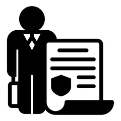 Fototapete - Lawyer man with contract paper solid icon, jurisprudence concept. Vector graphics. Family lawyer with document sign on white background, glyph style mobile or design.