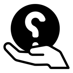 Poster - ball of question in hand solid icon, family psychology concept. vector graphics. question sphere in 