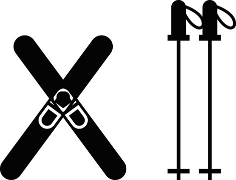 Ski Sticks Winter Sport icon, Accessory Elements Vector for Skiing Gear Advertisement, Sports equipment. Long poles for walking on snow. Ski resort. Winter games tool. Vacations. Holiday rest.