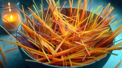 Poster - A bowl filled with natural sticks artfully arranged inside a rustic bowl on a wooden surface for decorative purposes