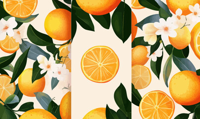 Poster - Vibrant Orange Pattern with Flowers and Leaves on Orange Background for Posters and Cards