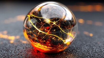 Poster - Bright fireball resting on a table surrounded by dark background highlighting the element of danger and excitement
