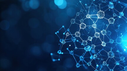 Poster - Clean technology-inspired medical design with molecular dots, blue gradient, and abstract wave forms.