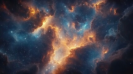 realistic shot of an animated depiction showing the galaxy with swirling nebulae and stars