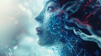 Poster - This abstract image visually represents the concept of digital connectivity and identity, merging technology and human form in a stunning futuristic design.