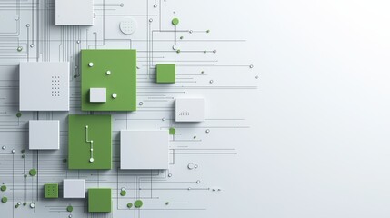 Poster - Minimal tech-inspired design, overlapping green and white abstract panels on clean bright background.