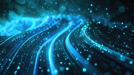Poster - An abstract visualization featuring blue light particles flowing seamlessly in a dynamic data wave pattern, ideal for technology and digital themes.