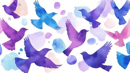 Poster - watercolor-style seamless bird pattern with soft and dreamy colors, a beautiful nature-inspired text