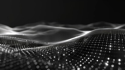 Poster - Explore a stunning futuristic thin grid pattern on a pitch-black background, featuring delicate white lines and crystal-like points that create a captivating visual experience.