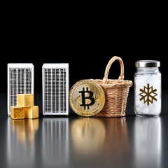 Aufkleber - Bitcoin Mining Hardware and Digital Asset Storage: A Conceptual Illustration of Cryptocurrency Security and Cold Storage.