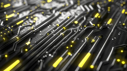 Poster - A striking abstract background featuring an intricate design of circuit patterns and glowing elements, representing the essence of artificial intelligence technology.