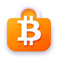 Poster - Secured Bitcoin: A digital cryptocurrency protected by a vibrant orange padlock, symbolizing safety and investment security.