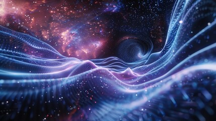 Poster - The abstract picture of light trails in vividness style swirling in universe creates a sense of energetic energy and powerful power of cosmos. The powerful particle connected with wavy texture. AIG53.