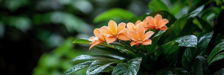 Poster - Close-up view of vibrant orange flowers with delicate petals set against lush green foliage illuminated by natural light. The image highlights the beauty of nature showcasing freshness