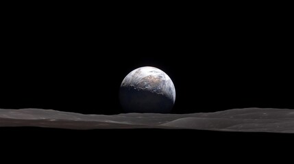 Aufkleber - Distant view of a celestial body against a black expanse illuminated by an ethereal glow casting shadows on a textured surface below