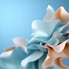 Aufkleber - Abstract 3D render featuring flowing fabric elements in pastel colors against a gradient blue background