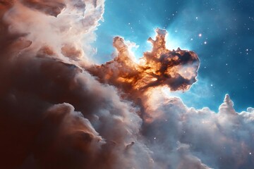 Aufkleber - Dramatic celestial scene featuring glowing clouds and radiant light rays against a starry blue backdrop. A mesmerizing cosmic display with a sense of wonder and awe