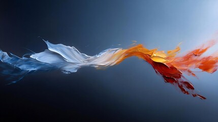 Aufkleber - Abstract composition featuring dynamic streaks of orange and blue hues blending across a gradient dark background evoking fluidity and contrast