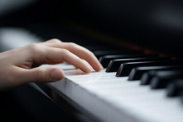 Aufkleber - close up of a hand playing a piano with focus on the fingers on the keys. the image shows a person's