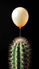 Wall Mural - a fragile balloon on a sharp prickly cactus. fragility and protection concept